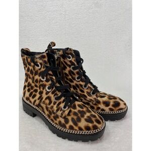Gianni Bini Lyone size 6 Leopard Print  Calf Hair  Chain  Side Zip Combat Boot